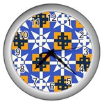 Shapes on a blue background                                                           Wall Clock (Silver)