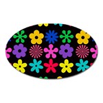 Colorful flowers on a black background pattern                                                            Magnet (Oval)