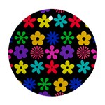 Colorful flowers on a black background pattern                                                            Ornament (Round)