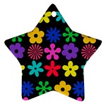 Colorful flowers on a black background pattern                                                            Ornament (Star)