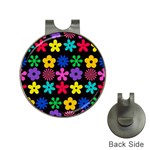 Colorful flowers on a black background pattern                                                            Golf Ball Marker Hat Clip
