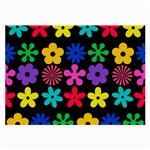 Colorful flowers on a black background pattern                                                            Large Glasses Cloth