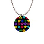Colorful flowers on a black background pattern                                                            1  Button Necklace