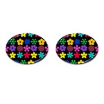 Colorful flowers on a black background pattern                                                            Cufflinks (Oval)
