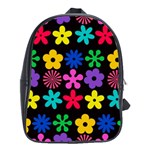 Colorful flowers on a black background pattern                                                            School Bag (Large)