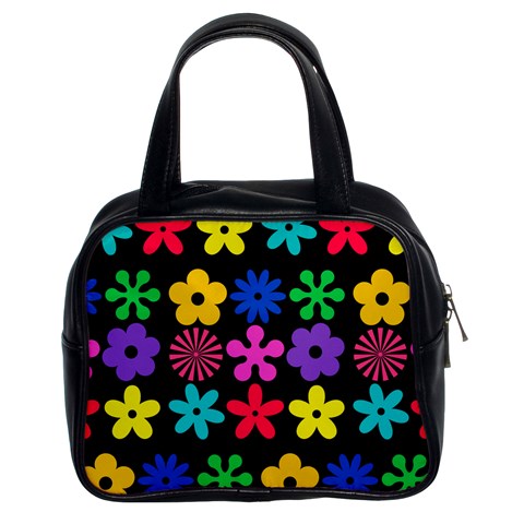 Colorful flowers on a black background pattern                                                            Classic Handbag (Two Sides) from ZippyPress Front