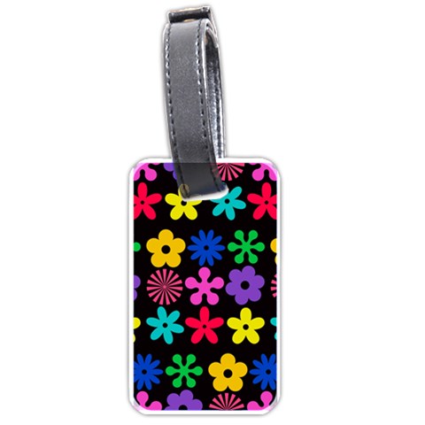 Colorful flowers on a black background pattern                                                            Luggage Tag (one side) from ZippyPress Front