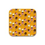 Ice cream on an orange background pattern                                                             Rubber Square Coaster (4 pack