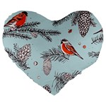 Christmas birds Large 19  Premium Flano Heart Shape Cushions