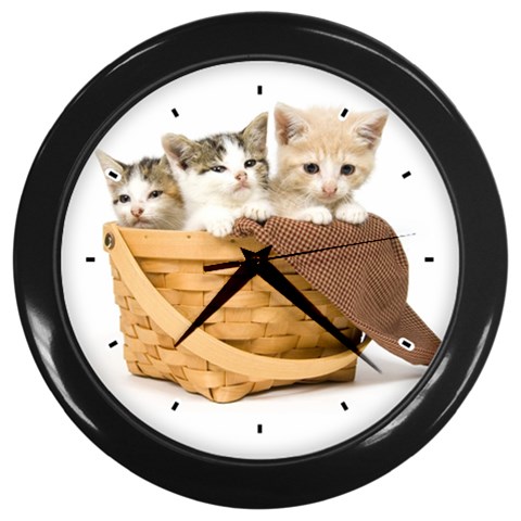 Kittens in a basket Wall Clock (Black) from ZippyPress Front