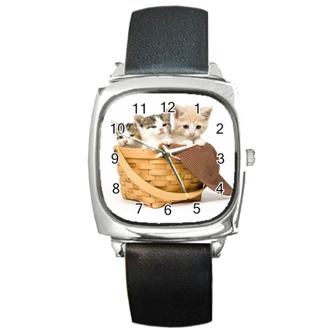 Kittens in a basket Square Metal Watch from ZippyPress Front