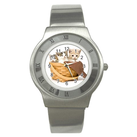 Kittens in a basket Stainless Steel Watch from ZippyPress Front