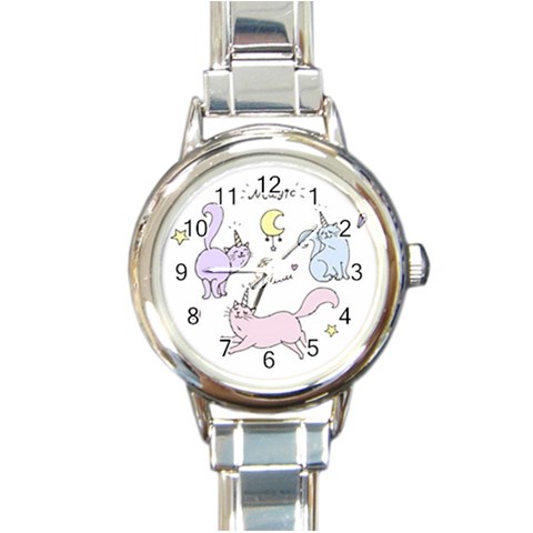 Cute unicorn cats Round Italian Charm Watch from ZippyPress Front