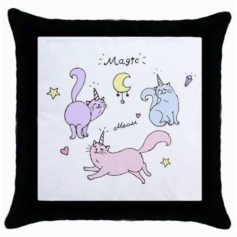 Cute unicorn cats Throw Pillow Case (Black) from ZippyPress Front