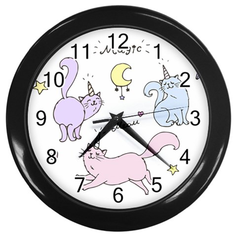 Cute unicorn cats Wall Clock (Black) from ZippyPress Front