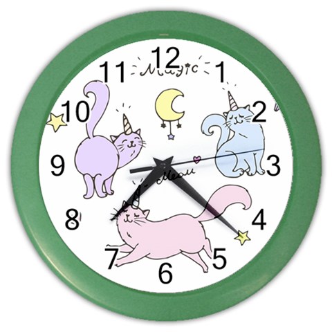 Cute unicorn cats Color Wall Clock from ZippyPress Front