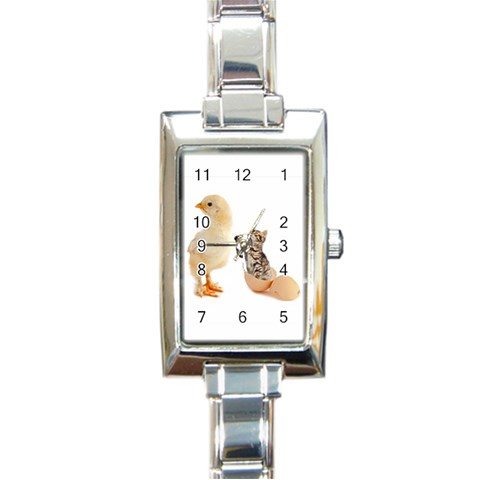 Kitten in an egg with chick Rectangular Italian Charm Watch from ZippyPress Front