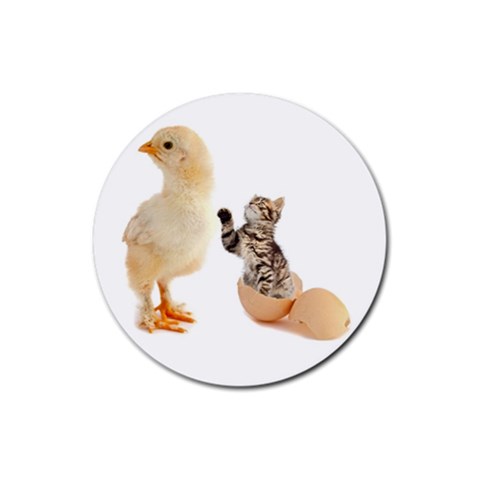 Kitten in an egg with chick Rubber Coaster (Round) from ZippyPress Front