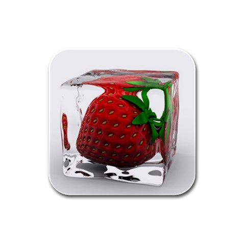 Strawberry Ice cube Rubber Square Coaster (4 pack) from ZippyPress Front