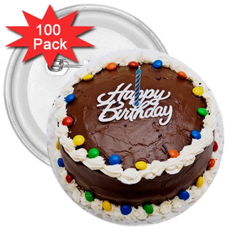 Birthday Cake 3  Button (100 pack) from ZippyPress Front