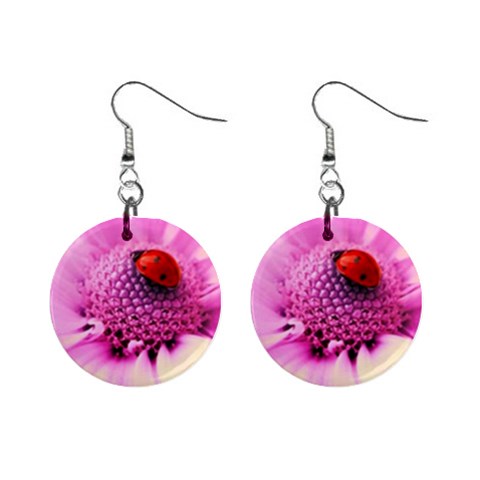 Ladybug On a Flower 1  Button Earrings from ZippyPress Front