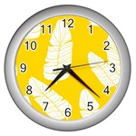Yellow Banana Leaves Wall Clock (Silver)