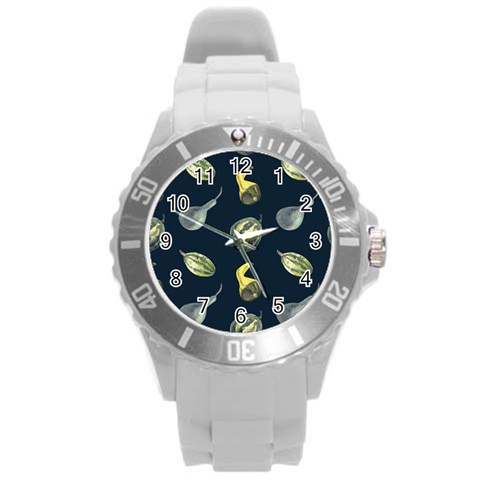 Vintage Vegetables Zucchini Round Plastic Sport Watch (L) from ZippyPress Front