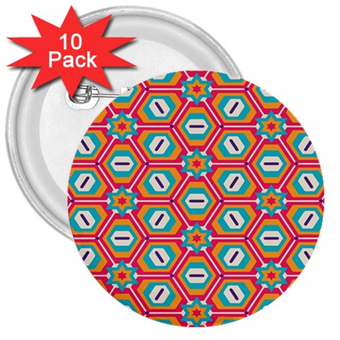 Hexagons and stars pattern                                                                3  Button (10 pack) from ZippyPress Front