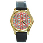 Hexagons and stars pattern                                                                Round Gold Metal Watch