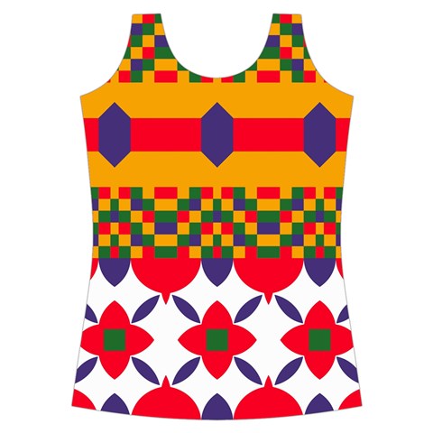 Red flowers and colorful squares                                                                 Criss cross Back Tank Top from ZippyPress Front