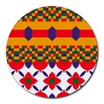 Red flowers and colorful squares                                                                  Round Mousepad