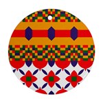 Red flowers and colorful squares                                                                  Ornament (Round)