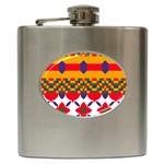 Red flowers and colorful squares                                                                  Hip Flask (6 oz)