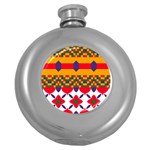 Red flowers and colorful squares                                                                  Hip Flask (5 oz)