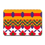 Red flowers and colorful squares                                                                  Small Doormat