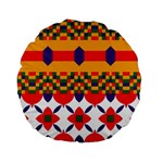 Red flowers and colorful squares                                                                 Standard 15  Premium Flano Round Cushion
