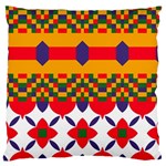 Red flowers and colorful squares                                                                 Large Flano Cushion Case (Two Sides)