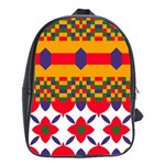 Red flowers and colorful squares                                                                  School Bag (Large)