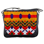 Red flowers and colorful squares                                                                  Messenger Bag