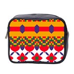 Red flowers and colorful squares                                                                  Mini Toiletries Bag (Two Sides)
