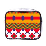 Red flowers and colorful squares                                                                  Mini Toiletries Bag (One Side)