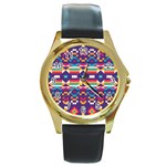 Pastel shapes rows on a purple background                                                                   Round Gold Metal Watch