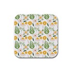 Flowers on a white background pattern                                                                    Rubber Square Coaster (4 pack)
