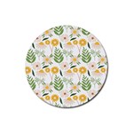 Flowers on a white background pattern                                                                    Rubber Round Coaster (4 pack)