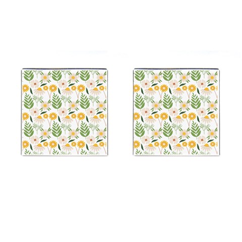 Flowers on a white background pattern                                                                    Cufflinks (Square) from ZippyPress Front(Pair)