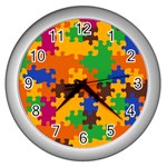 Retro colors puzzle pieces                                                                        Wall Clock (Silver)