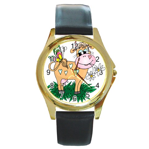 Cute cow Round Gold Metal Watch from ZippyPress Front
