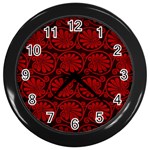 Red Floral Pattern Floral Greek Ornaments Wall Clock (Black)