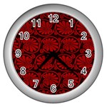 Red Floral Pattern Floral Greek Ornaments Wall Clock (Silver)