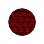 Red Floral Pattern Floral Greek Ornaments Rubber Round Coaster (4 pack)